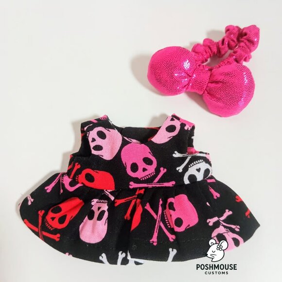 Halloween Skeleton Print Dress with Metallic Bow Labubu Outfit - Picture 5 of 7